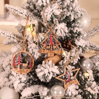 

New Coloured Wood Hollow-out Three-Dimensional Pendant Circular Star Christmas Tree Form Widget Christmas Decoration