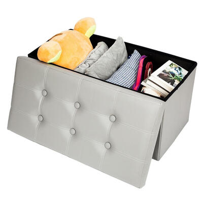 

Folding Storage Cuboid Bamboo Ottoman Seat Stool Box Footrest Decor Footstool