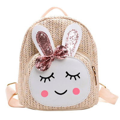 

Straw Cute Cartoon Print Bowknot Backpack Girls Books Bags Travel Knapsack