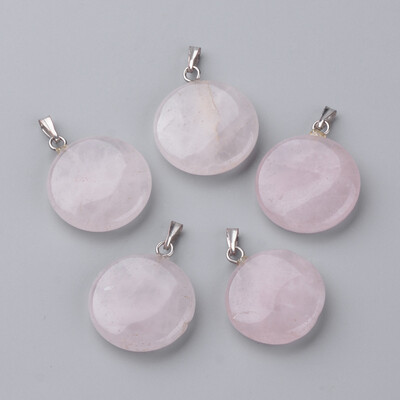 

Natural Rose Quartz Pendants Flat Round Platinum 24x20205x555mm Hole 25x55mm