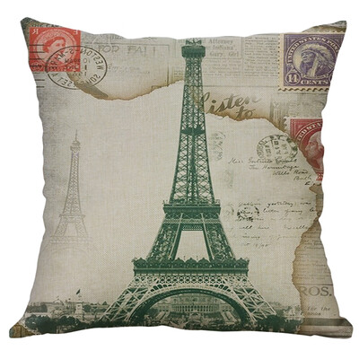 

〖Follure〗Eiffel Tower Cotton Linen Pillow Case Sofa Waist Throw Cushion Cover Home Decor
