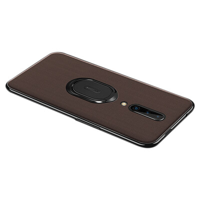 

For Oneplus 7 Pro With Magnetic Ring Holder Anti-slip Thin Lightweight Scratch Proof Luxury Leather Phone Case Cover