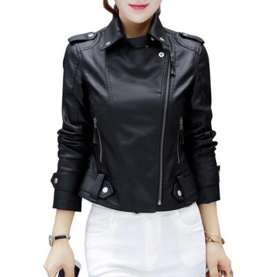 

Women PU Leather Coat Jacket Slim Black Motorcycle Zipper Jackets Clothing