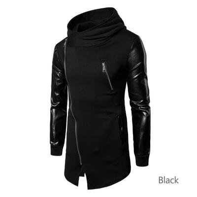 

Casual Patchwork Long Sleeve Slim Fit Hoodies For Men Fashion Side Zipper Hooded Coat Jacket