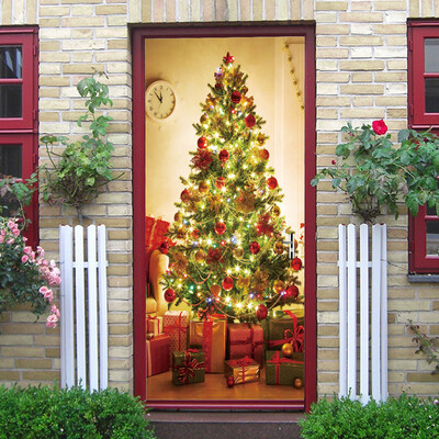 

Gobestart 3D Christmas Tree Self Adhesive Door Mural Wall Sticker Xmas Home Decal