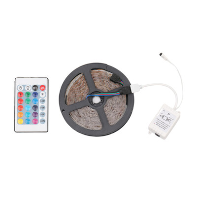 

5M 3528 300 Waterproof LED RGB Strip Flexible Light 24 Key IR remote Power Adapter DC12V