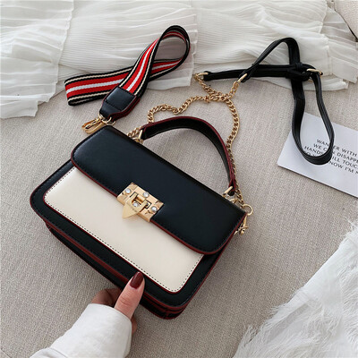 

2019 color contrast bag new simple retro small square bag foreign style shoulder fashion chic casual messenger bag