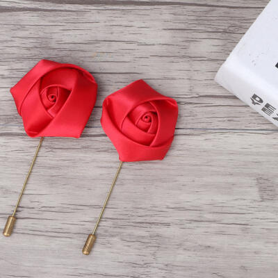

Greensen 2Pcs Polyester Boutonniere Party Rose Flower Pin Men Professional Clothes Decoration