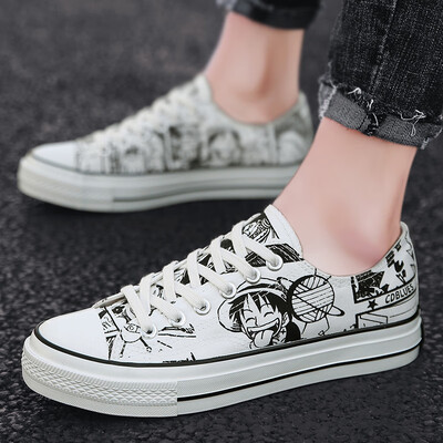 

Mens shoes summer trend Joker canvas white shoes casual shoes autumn white cartoon hand-painted tide shoes