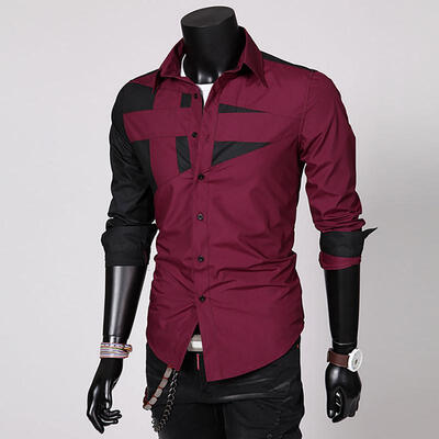 

Long Sleeve Patchwork Lapel Shirts Casual Cotton Top For Men