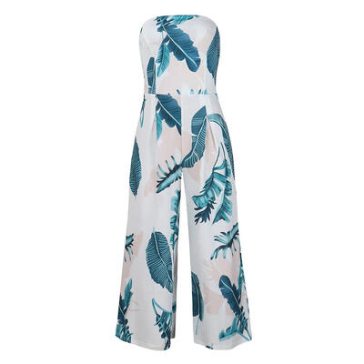 

Women Jumpsuits Digital Leaves Print Off Shoulder Casual Wide Leg Pants