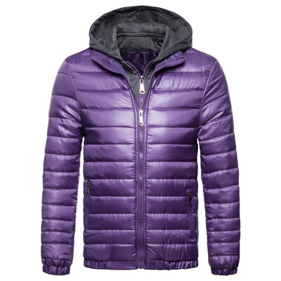 

Men Solid Color Hooded Zipper Short Coat Thicken Warm Casual Wadded Jacket