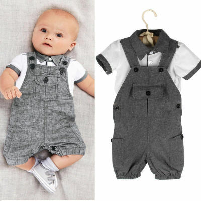 

2pcs Gentleman Newborn Infant Baby Boy T-shirt TopsBib Pants Outfit Clothes Set