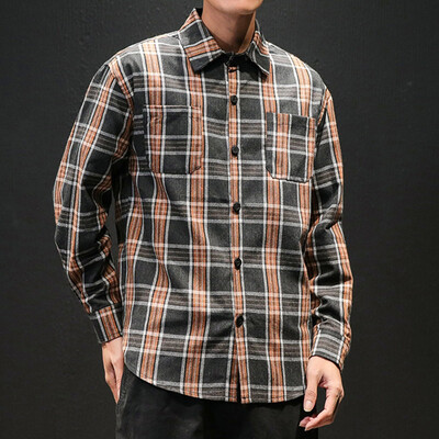 

Tailored Mens Fashion New Style Retro Plaid Shirt Long-Sleeved Shirt Comfortable Shirt