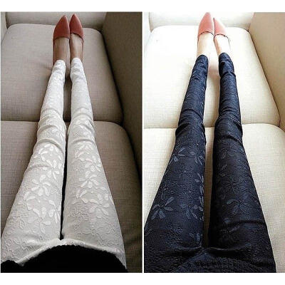 

Fashion Women Casual Lace Flower Slim Fit Skinny Tight Pants Stretch Leggings