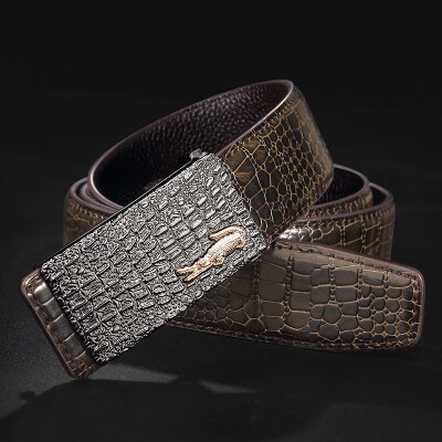 

Guangzhou factory mens belt leather smooth buckle crocodile pattern belt Korean youth fashion casual leather belt