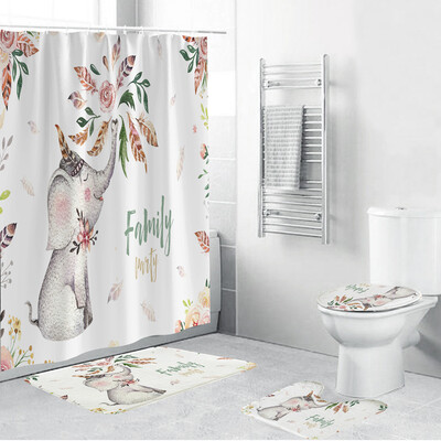 

〖Follure〗4PCS Non Slip Toilet Polyester Cover Mat Set Bathroom Shower Curtain