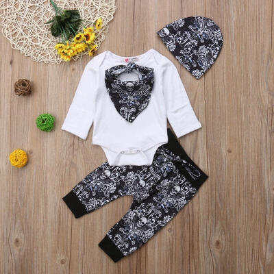 

NEW Newborn Baby Boys Girls Cotton Top Romper Skull Flower Pants Outfits Clothes