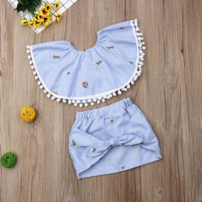 

US Sunsuit Kid Newborn Baby Girls Floral Stripe Tops Dress Skirt Outfits Clothes