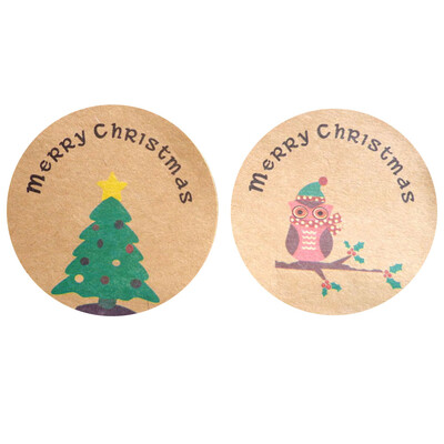 

Merry Christmas Tree Owl Handmade Cake Packaging Sealing Label Kraft Sticker Baking Diy Gift Stickers