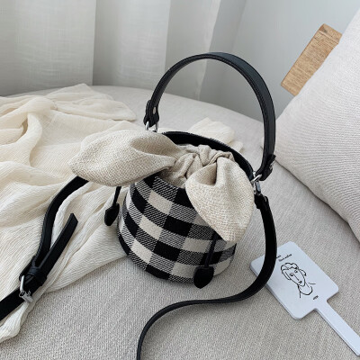 

Summer canvas small bag net red bowknot bucket hand-held womens bag new style2019 young girls smitage bag tide