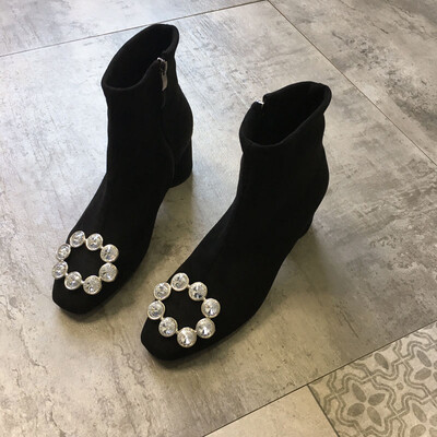 

Boots Children Autumn British Fengshui Drill Square Thick-heeled Slim Bare Boots ins Net Red Martin Boots Tide