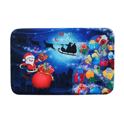 

Christmas Carpet Mat Bath Rug Cute Santa Claus Print Non-Slip Doormat Welcome Floor Mats