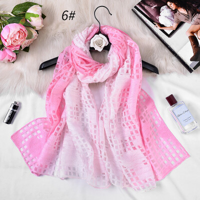 

New gradient color cut flower scarf female organza openwork lace sunscreen shawl beach towel silk scarf