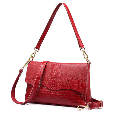 

REALER fashion women genuine leather shoulder bag female small handbag ladies messenger bag with crocodile prints crossbody bag