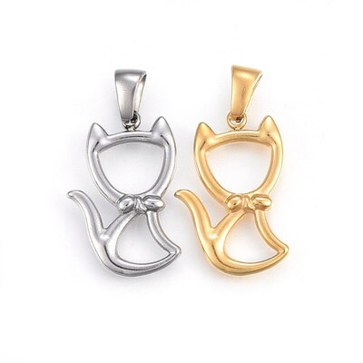 

304 Stainless Steel Pendants Cat Mixed Color 22x15x3mm Hole 6x3mm