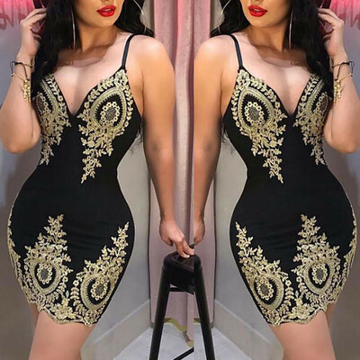 

Womens Sexy V Neck Print Bodycon Clubwear Party Cocktail Evening Mini Dress