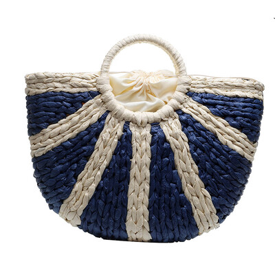 

Tailored Woman Bag 2019 New Stitching Woven Striped Handbag Fashion Holiday Lady Handbag