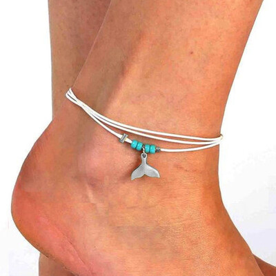 

European&American Bohemian Personality Pendant Turquoise Fish Fin Mermaid Tail Beaded Bracelet Beach Anklet