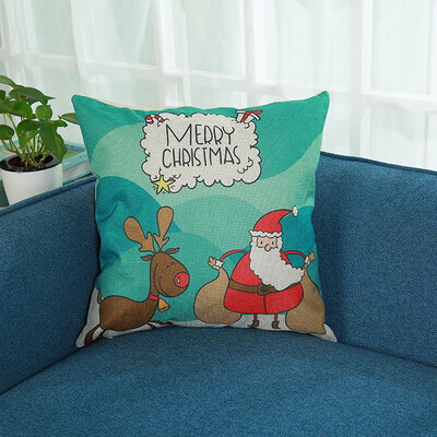 

Tailored Merry Christmas Print Pillowcase Linen Cotton Sofa Cushion Cover Home Decor