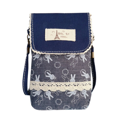 

Cartoon Rabbit Women Cotton Linen Crossbody Shoulder Bag Phone Holder Pouch