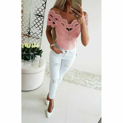 

Women Short Sleeve Lace T Shirts Fashion Ladies Summer Casual Blouse Tops Shirt