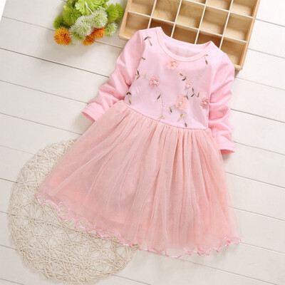 

Kids Girls Casual Long Sleeve Princess Costume Baby Floral Print Children Mesh Princess Dresses