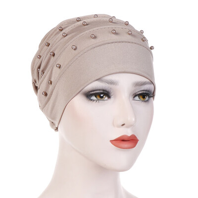 

Muslim Women Beads Elastic Turban Beanie Hat Cancer Chemo Cap Hijab Head Wrap India Hat