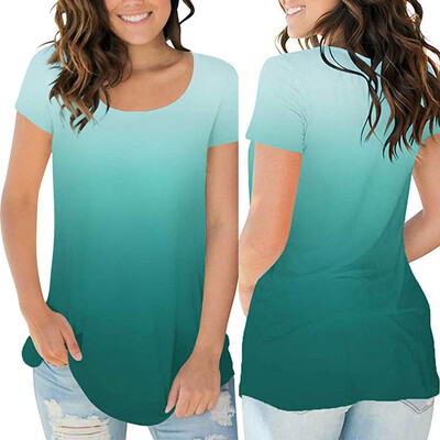 

Nomeni Women Gradient O Neck Short Sleeve Casual T-Shirt Tops Blouse