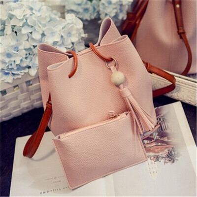 

2pcsset Tassel Bucket Bag Leather Handbags Messenger Bags Female Crossbody Shoulder Bags Clutch Purse Bag