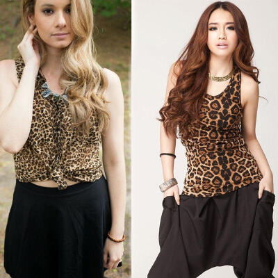 

Women Fashion Loose Cotton Sleeveless Leopard Print T-Shirt Summer Blouse Tops