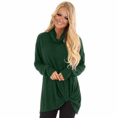 

Solid color bottoming shirt ladies T-shirt high collar long sleeve loose top