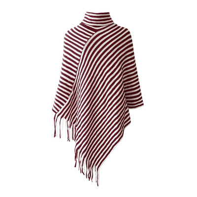 

Toponeto Women Diagonal Striped High Collar Fringed Cloak Sweater Shawl