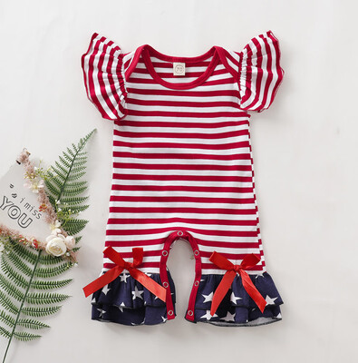 

Toddler Kids Baby Girls Striped Star Ruffle Flared Romper Jumpsuit July Of 4th