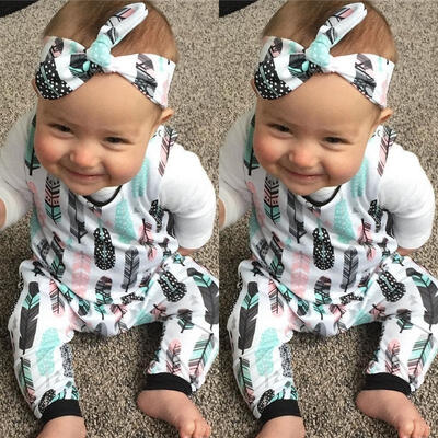 

Lovely Infant Baby Boys Girls Feather Romper Bodysuit Jumpsuit Headband Outfits