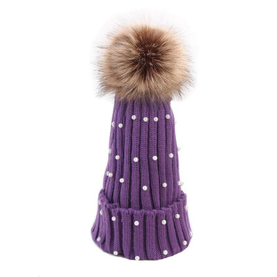 

Tailored Women Winter Crochet Hat Faux Fur Wool Knit Warm Cap