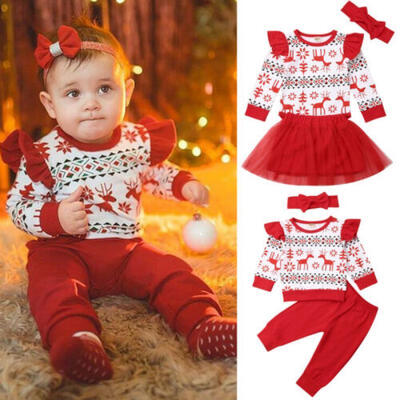 

Newborn Baby Girls Christmas Deer Tops Tutu Skirts Pants Headband Outfits Set