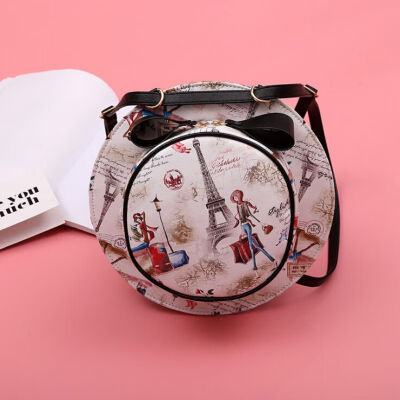 

hot Women Simple 2019 Versatile PU Leather Iron Tower Print Casual Zipper Cute Hat Shape Multi-Function Shoulder Bag