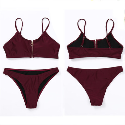 

Roseonmyhand Women Swimwear Bikini Set Zipper Push-Up Padded Bathing Swimsuit Beachwear