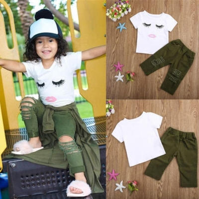 

2Pcs Kid Baby Girls Clothes Set Casual Short Sleeve Tops T-shirt Long Pants